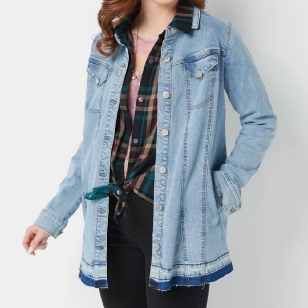 LOGO by Lori Goldstein Button Front Stretch Denim Jacket Medium Wash Size 12